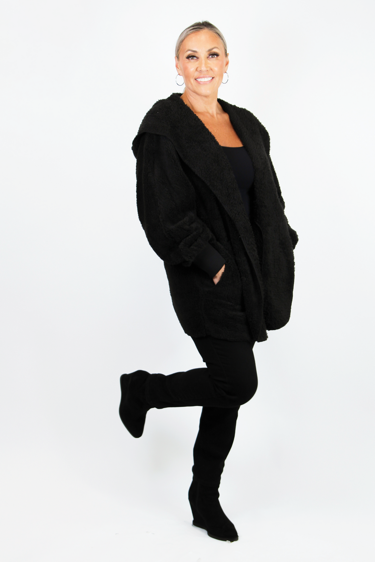 Furry Hooded Open Jacket