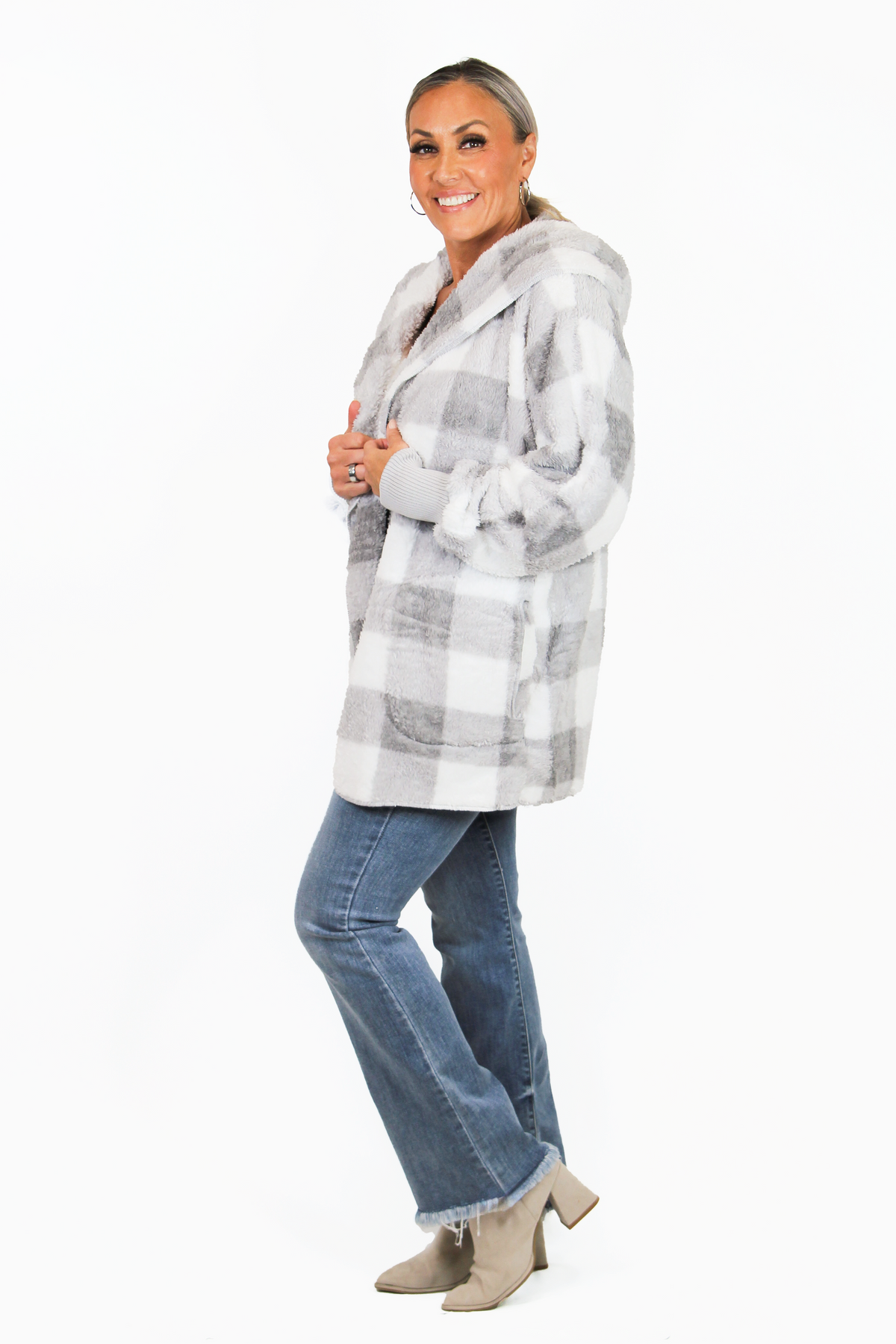 Furry Hooded Open Jacket