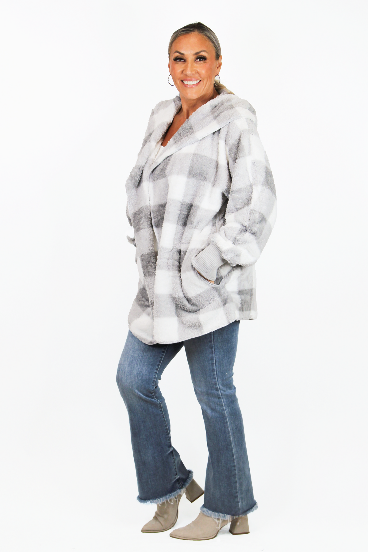 Furry Hooded Open Jacket