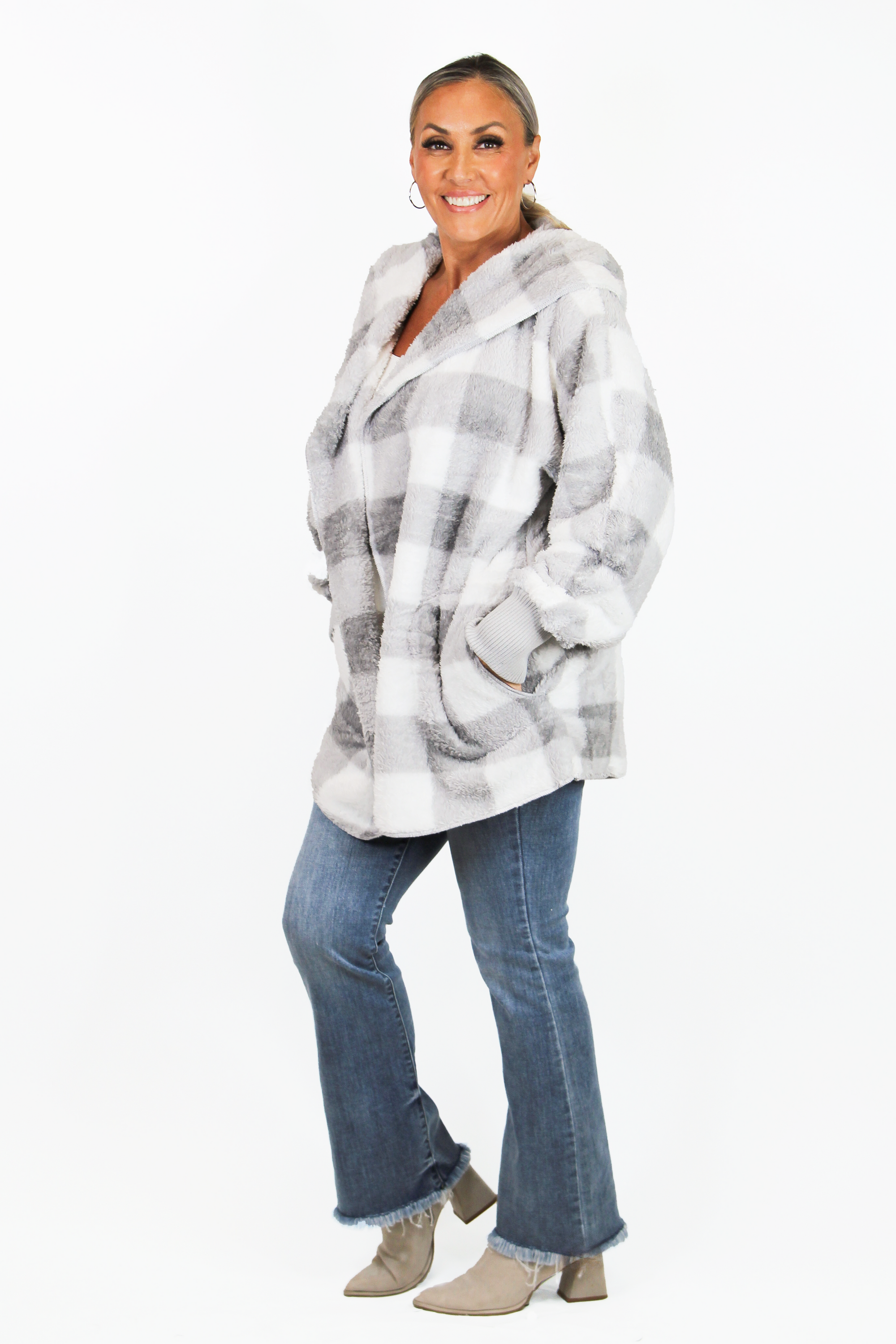 Furry Hooded Open Jacket