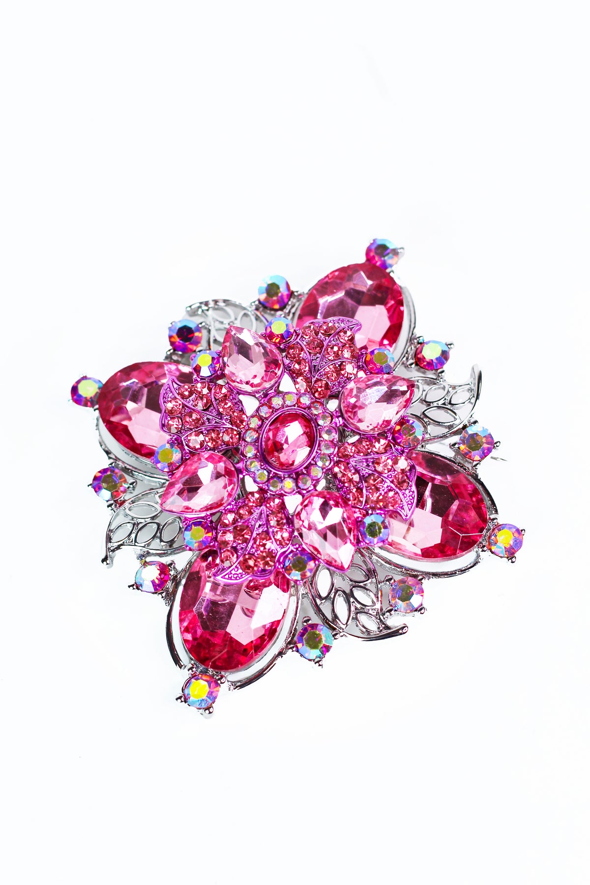 Large Rhinestone Brooch w/ Raised Round Center