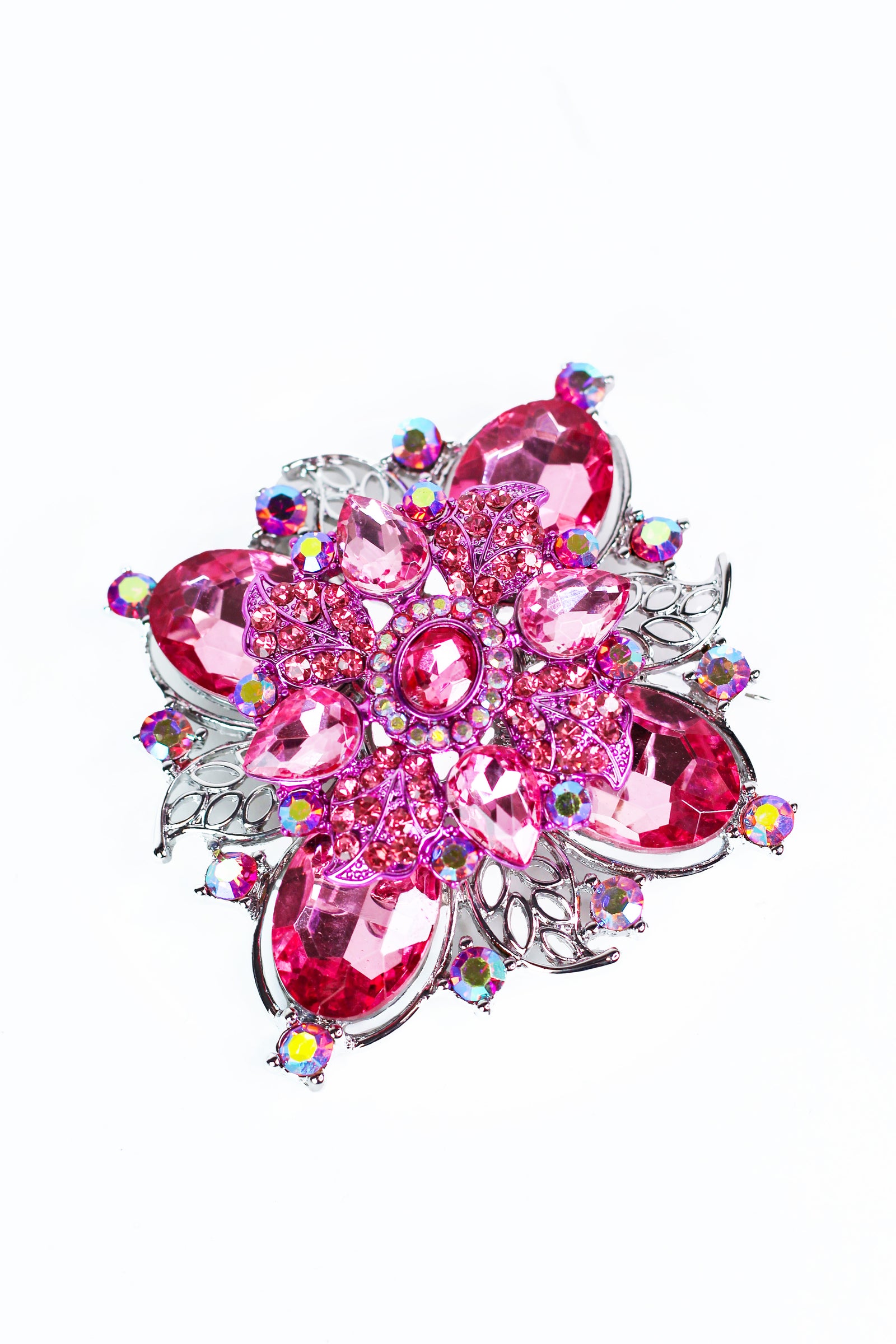 Large Rhinestone Brooch w/ Raised Round Center