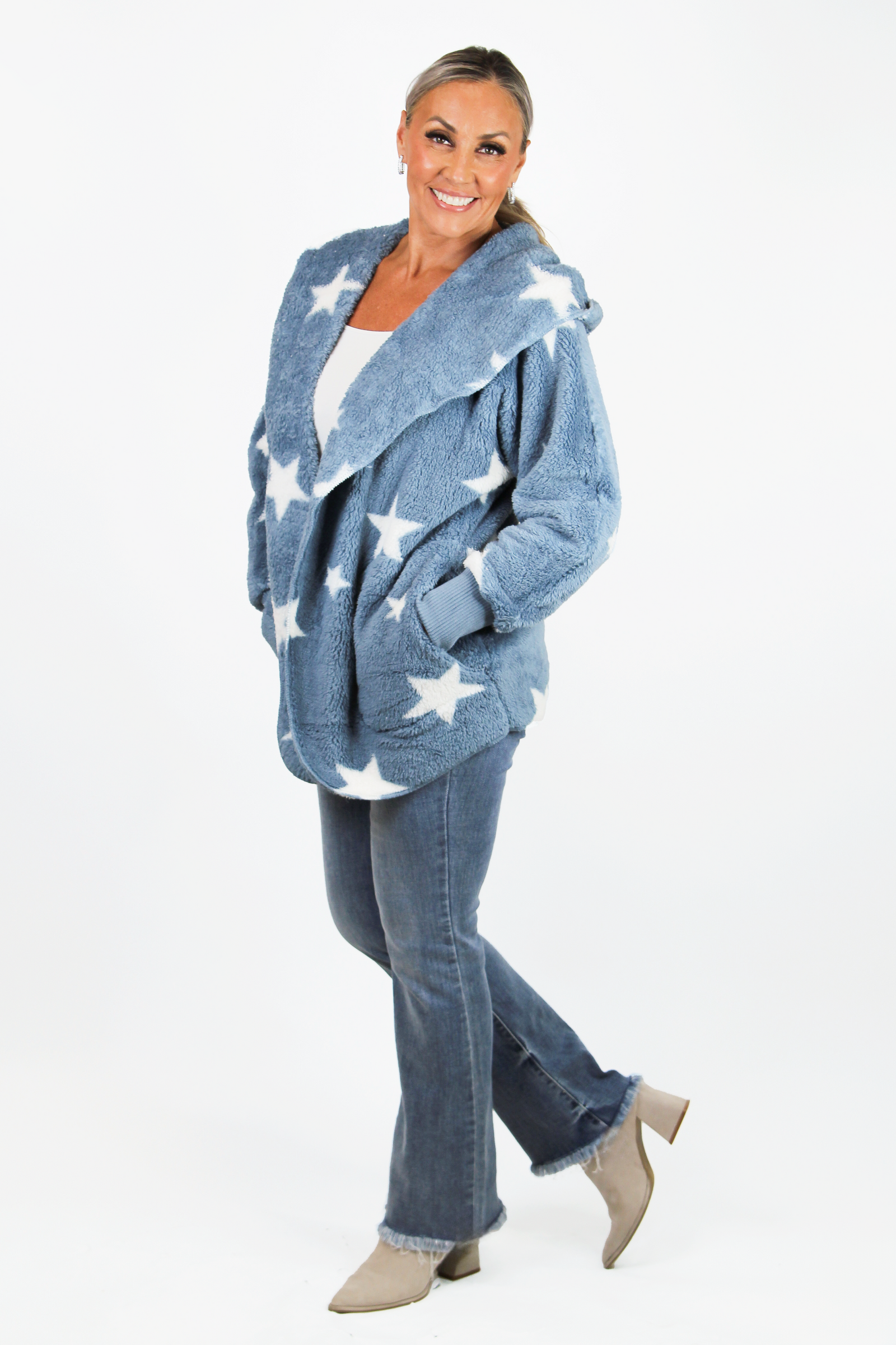 Furry Hooded Open Jacket