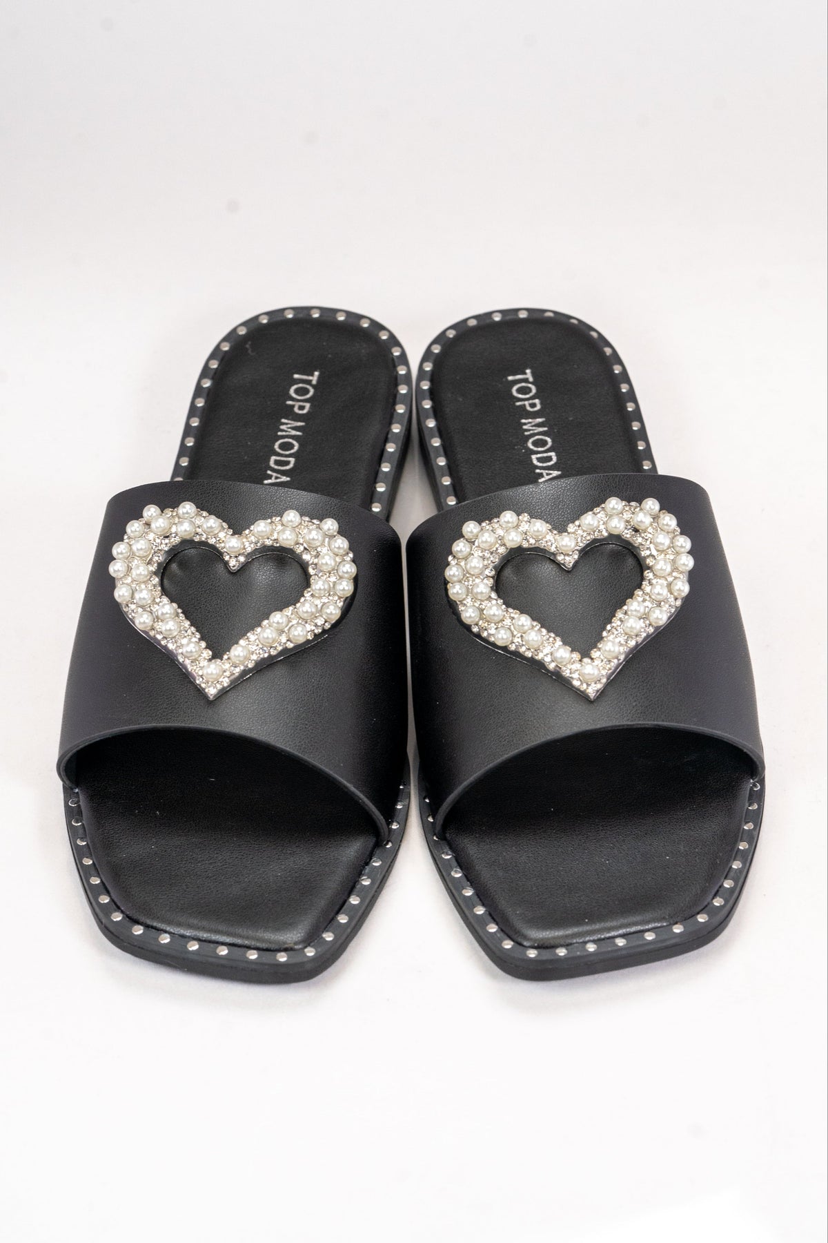 Flat Slide Sandals with Pearl & Rhinestone Heart (SALE)