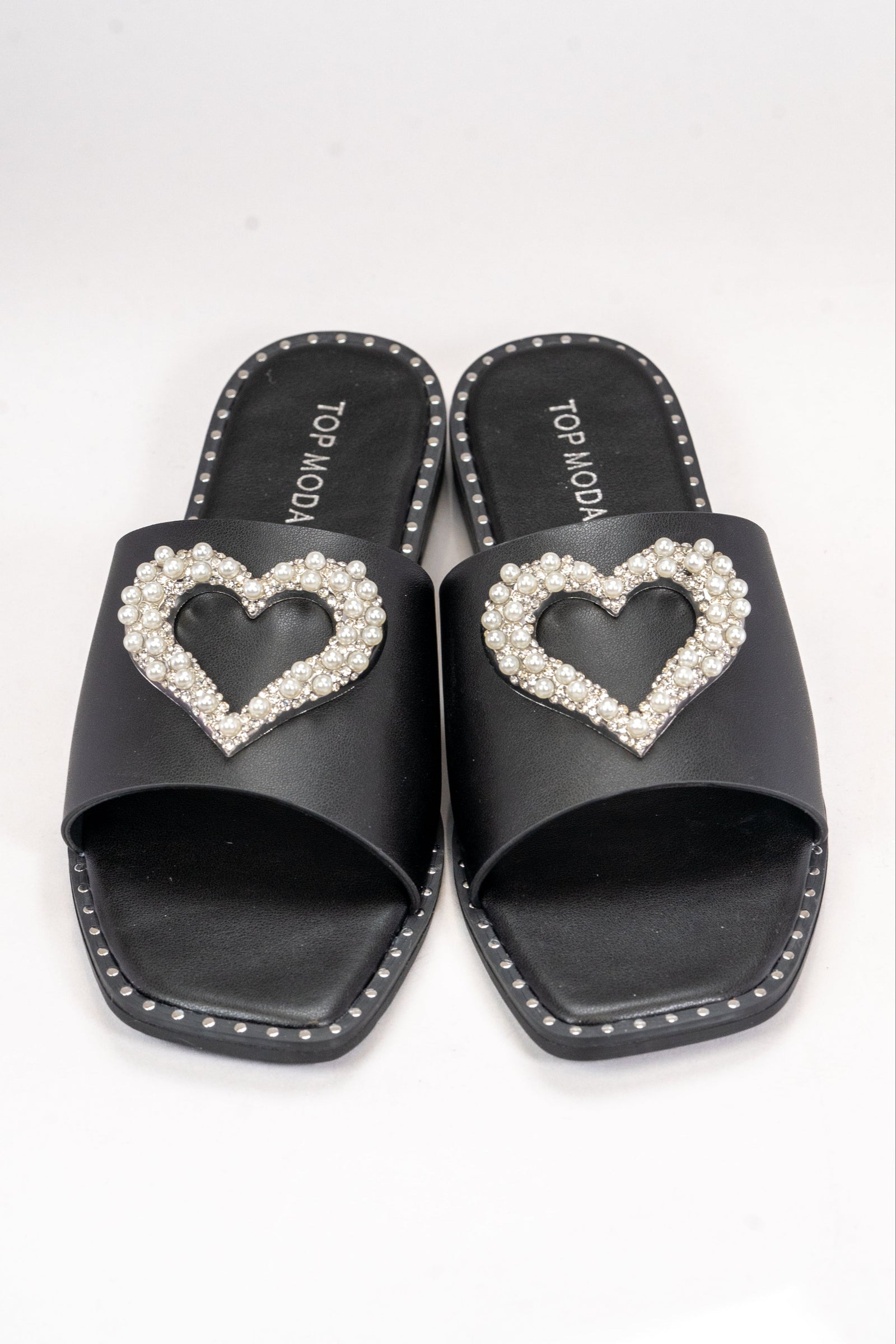 Flat Slide Sandals with Pearl & Rhinestone Heart (SALE)