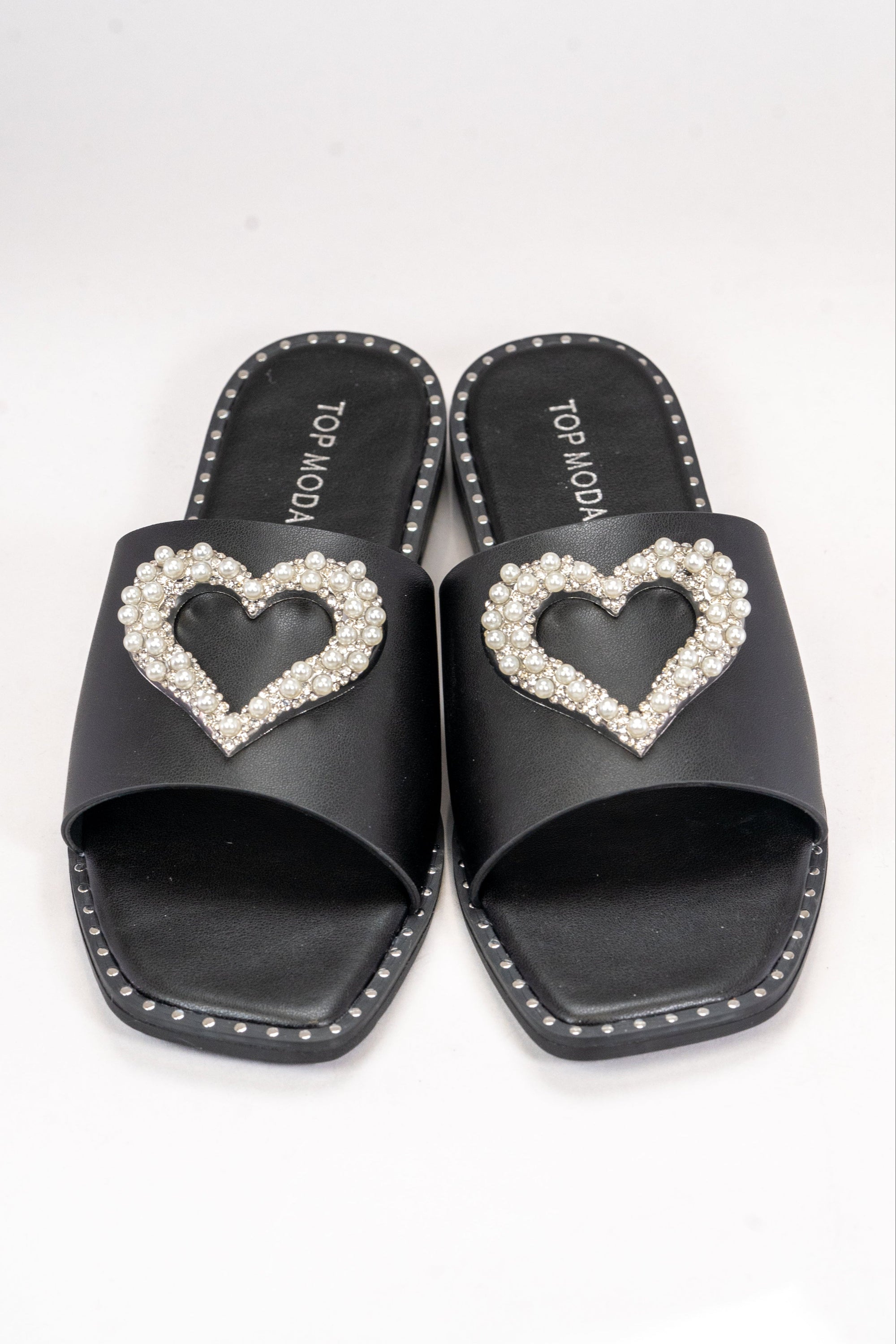 Flat Slide Sandals with Pearl & Rhinestone Heart (SALE)