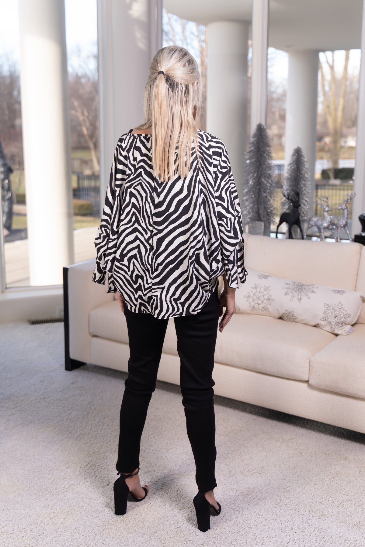 Zebra Print Tied Sleeve Top