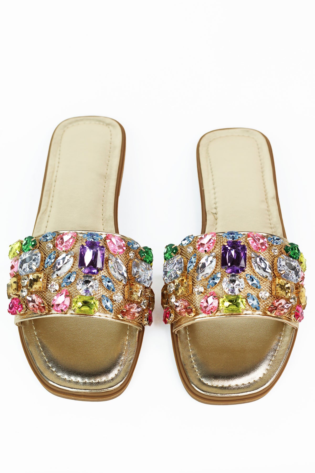 Metallic Slides w/ Multicolor Chunky Rhinestone Band