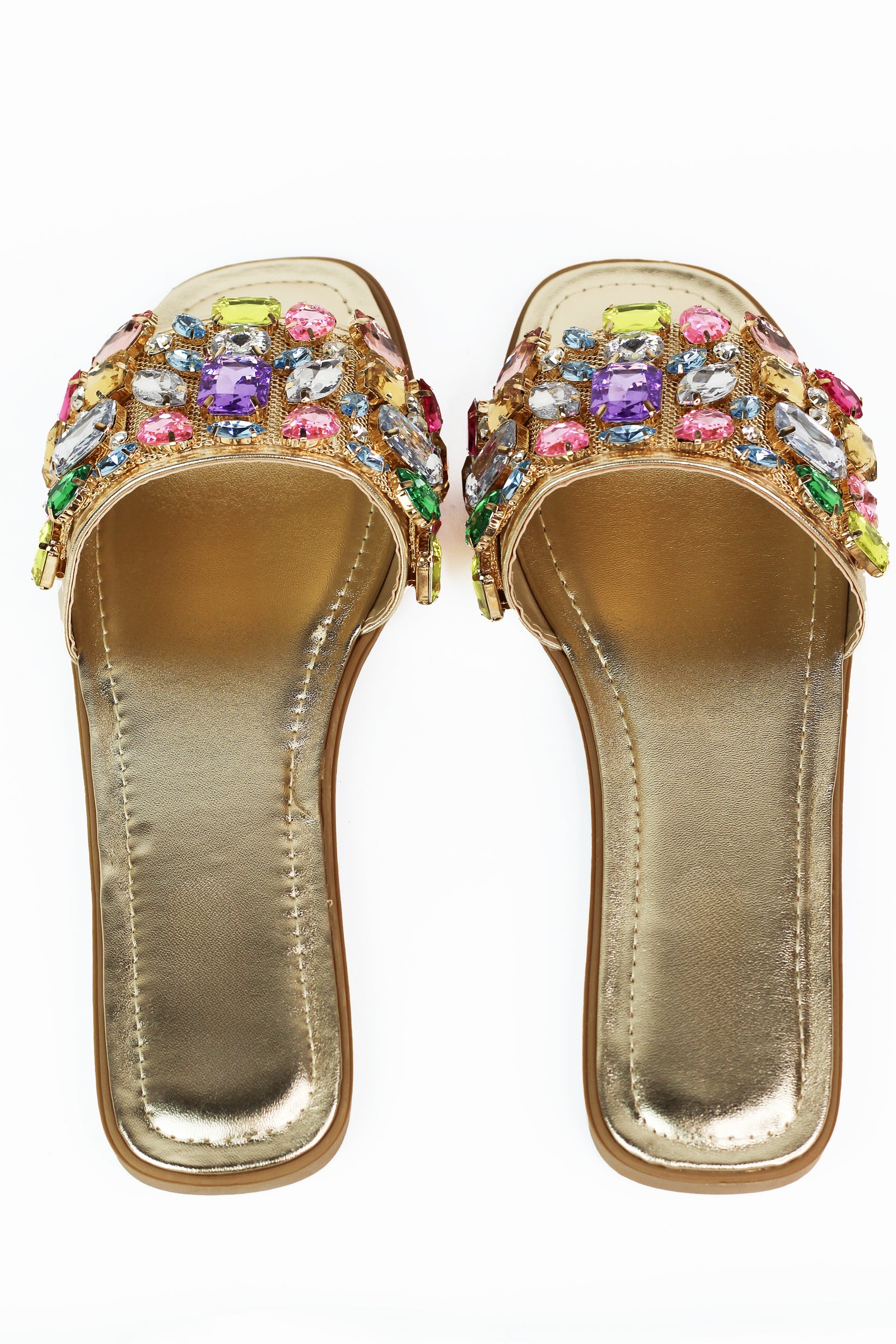 Metallic Slides w/ Multicolor Chunky Rhinestone Band