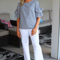 Black & White Gingham Short Sleeve Top With Bow Sleeves