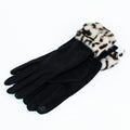 Leopard Faux Fur Trimmed Gloves w/ Smart Touch Finger
