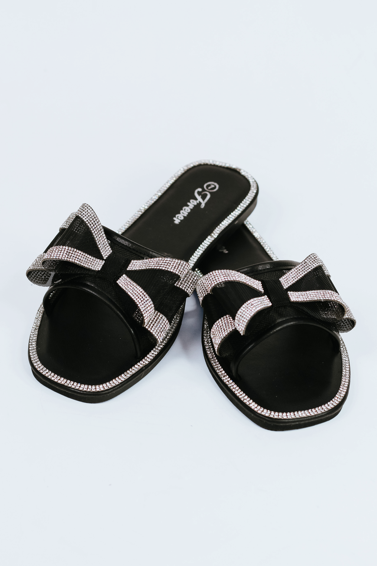 Flat Sandals w/ Rhinestone Trimmed Mesh Bow (SALE)