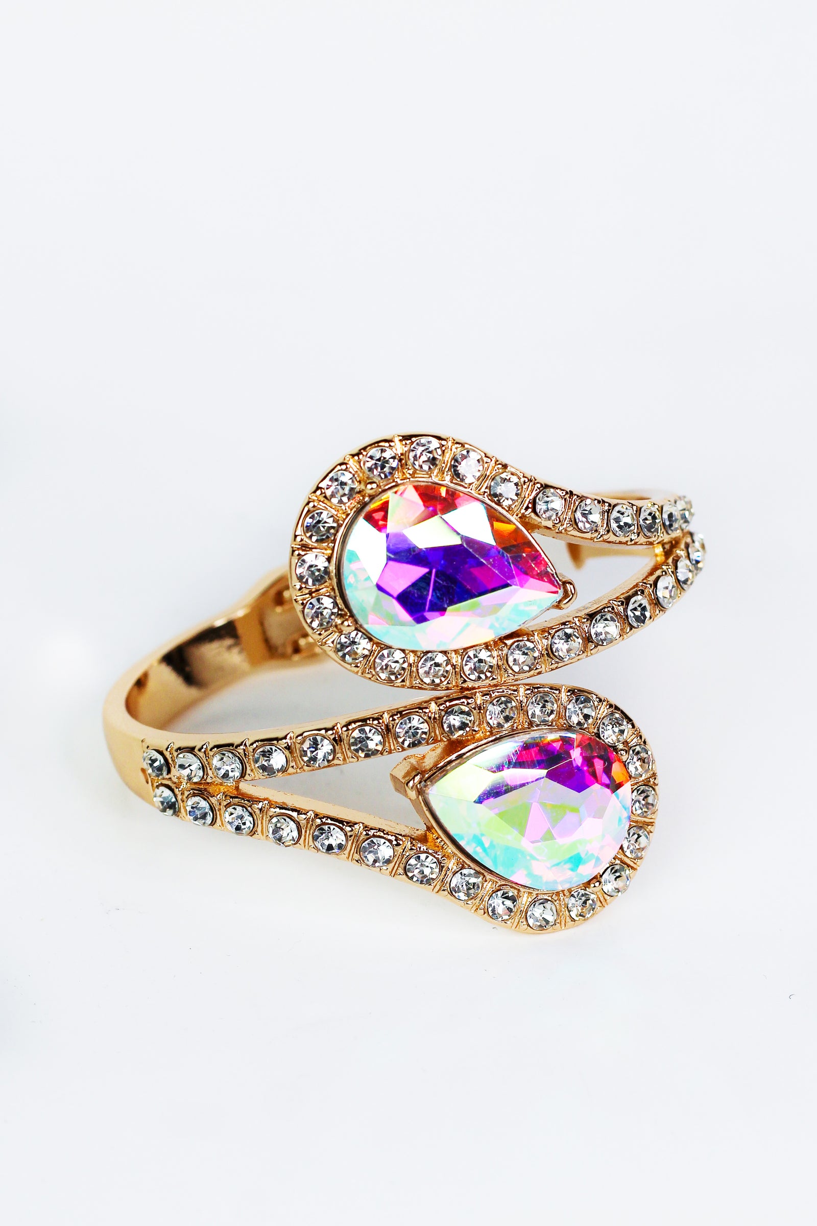 Two Large Rhinestone Trimmed Teardrops Bangle Bracelet - Glitz & Ears Boutique