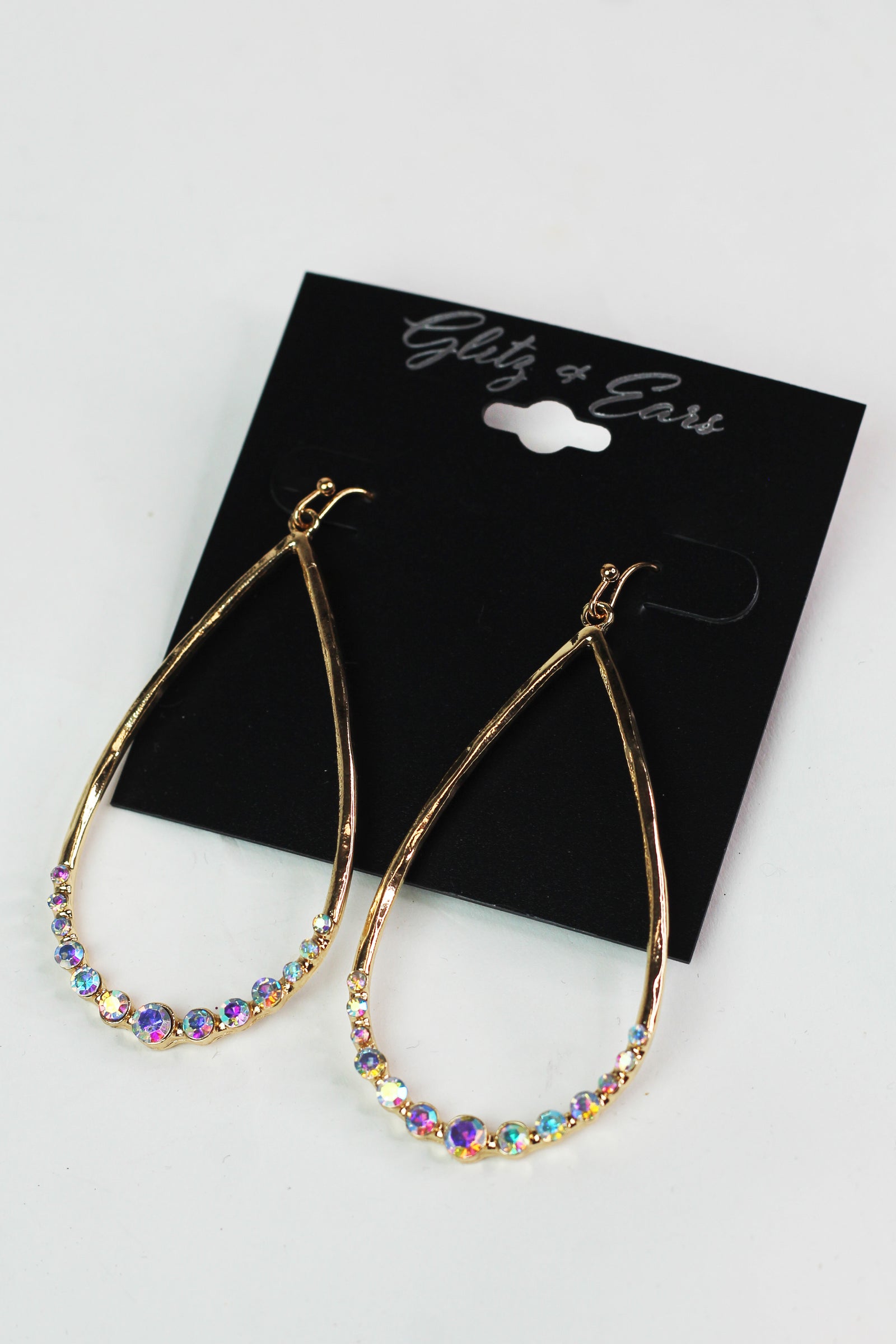 Open Metal Teardrop w/ Bottom Stones Earrings