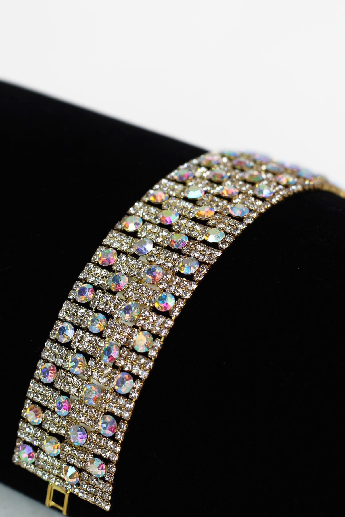 Wide Rhinestone Stagger Raised Stones Tennis Bracelet