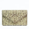 Rhinestone & Multi Size Pearl Stripes Envelope Clutch