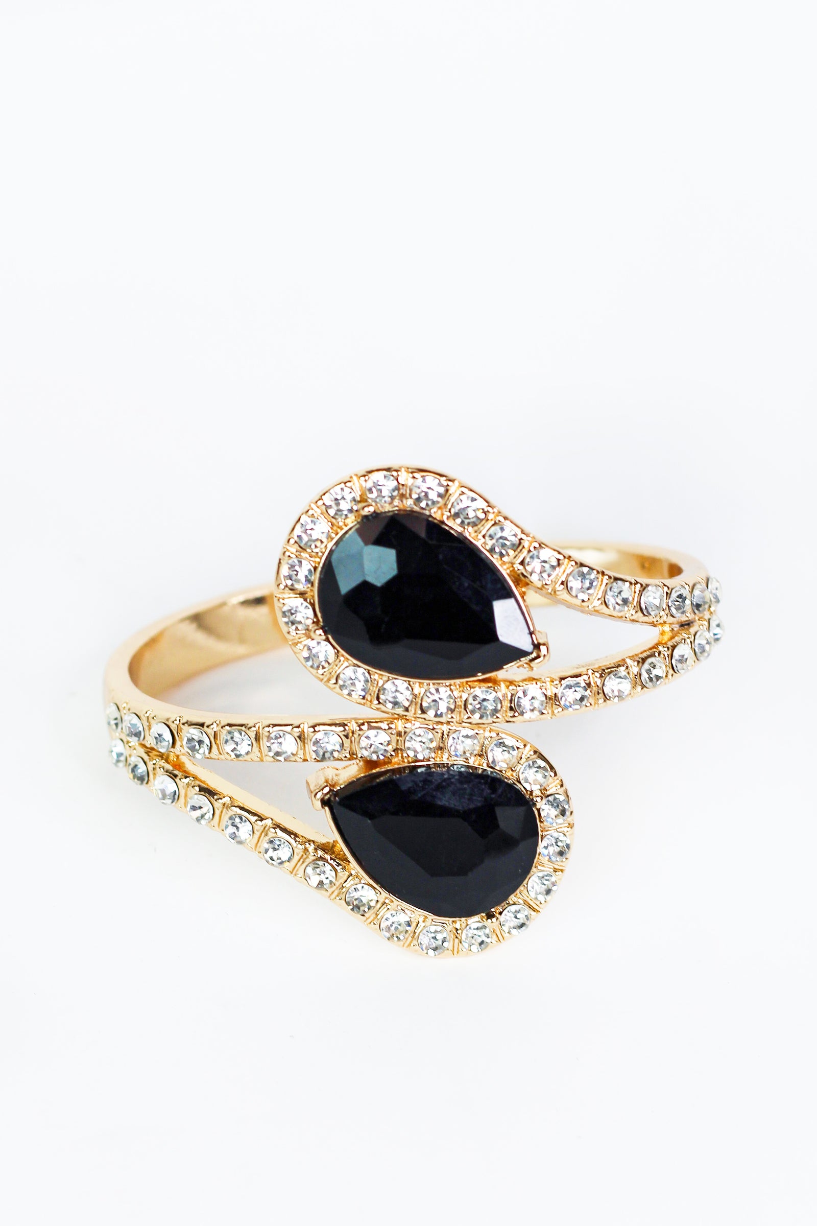 Two Large Rhinestone Trimmed Teardrops Bangle Bracelet - Glitz & Ears Boutique