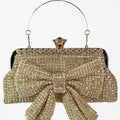 Rhinestone Mesh Clutch w/ Front Bow & Jewel Closure