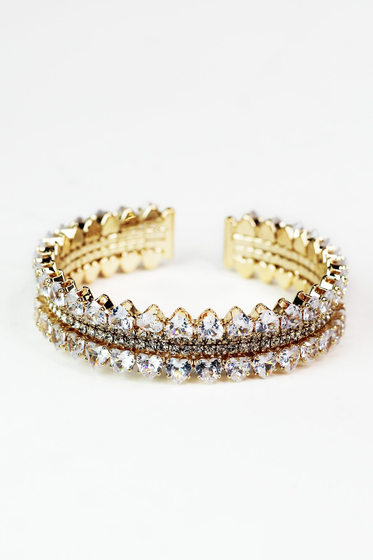 Heart Stones Trimmed Pave Cuff Bracelet