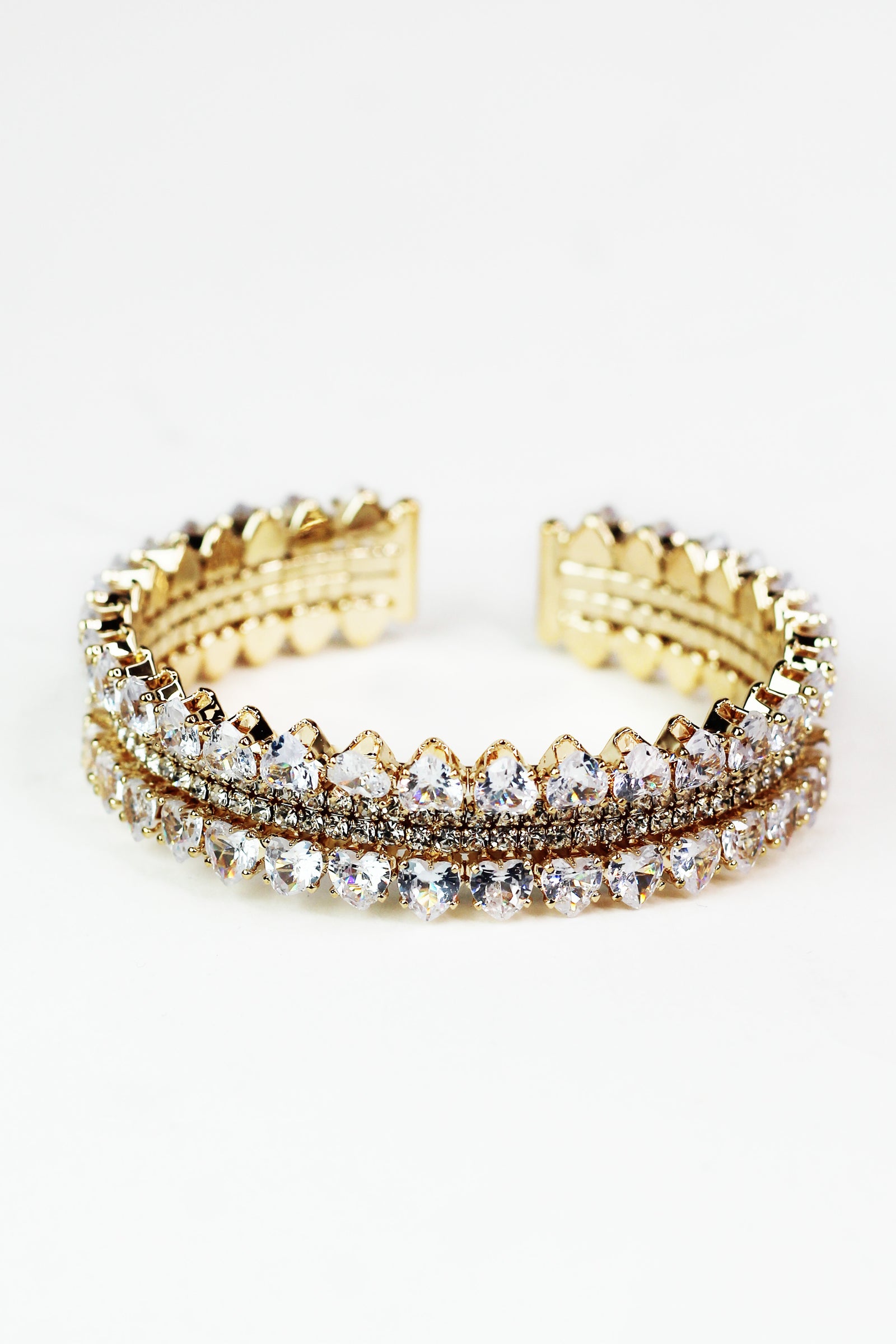 Heart Stones Trimmed Pave Cuff Bracelet