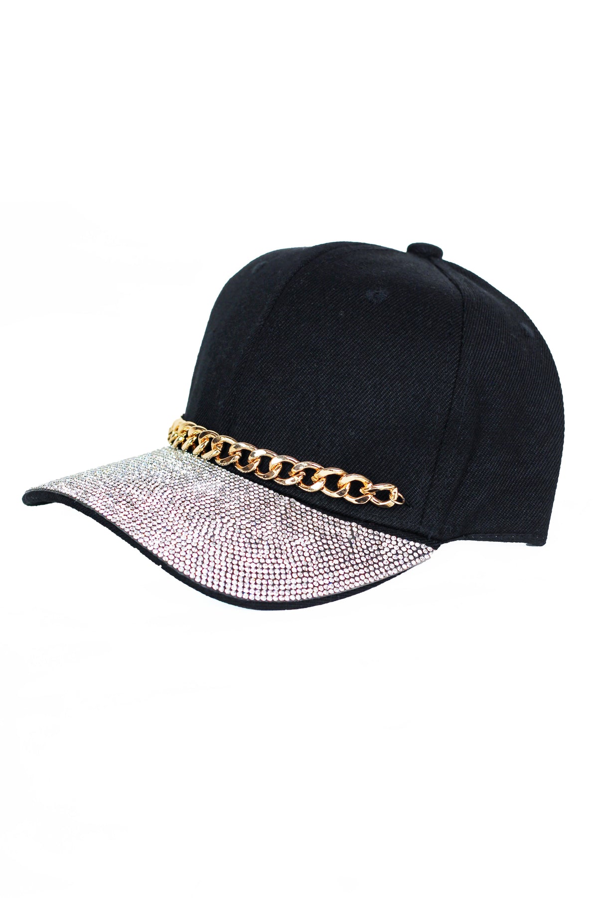 Baseball Cap w/ Rhinestone Visor and Large Chain Trim