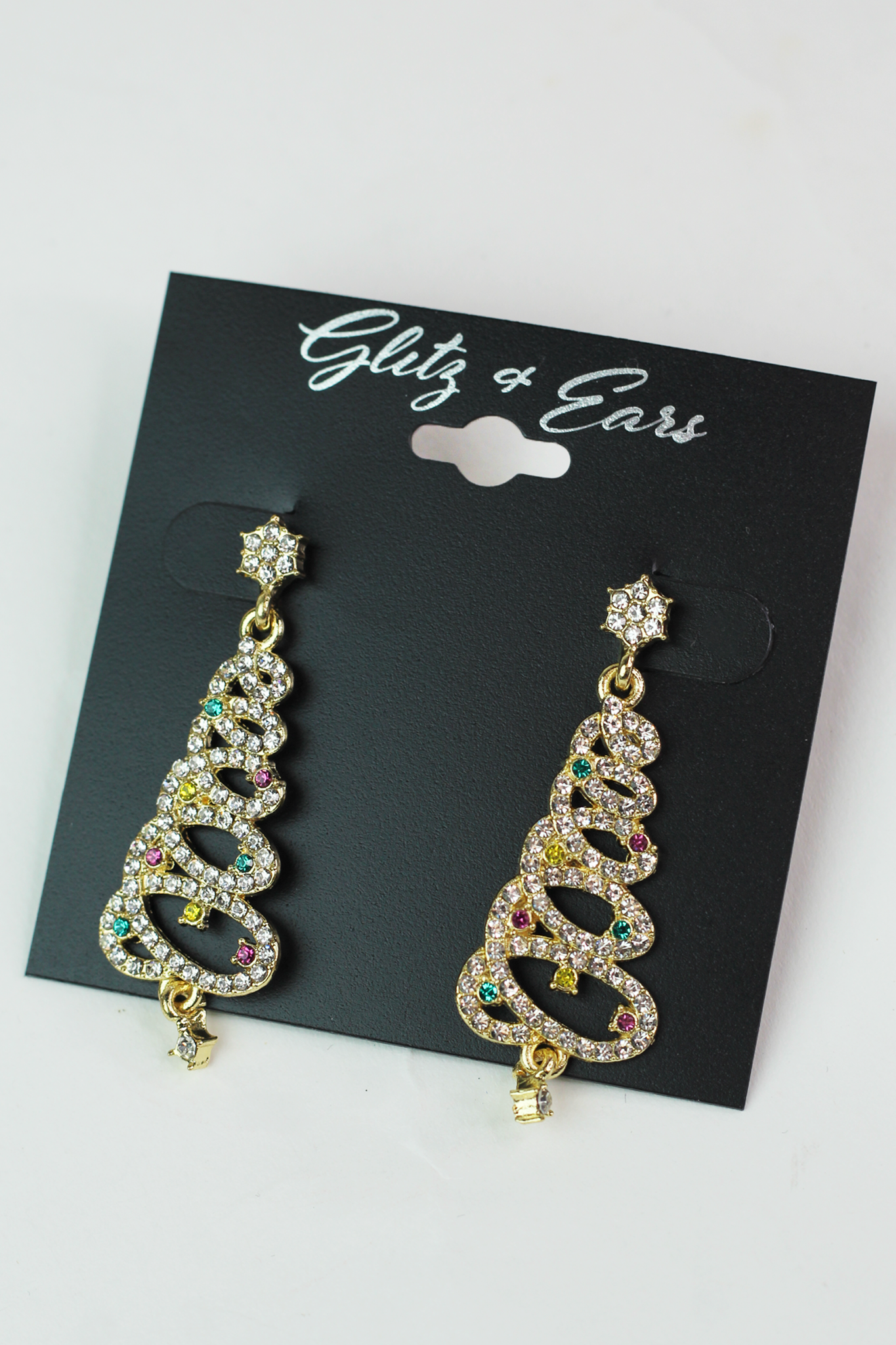 Rhinestone Doodles Christmas Tree Dangling Earrings