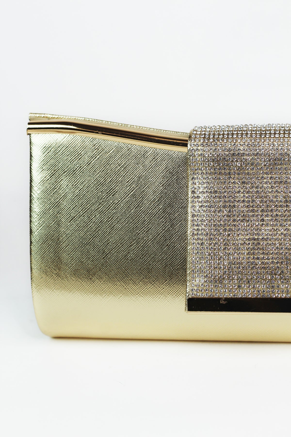 Faux Leather Clutch w/ Wide Rhinestone Closure