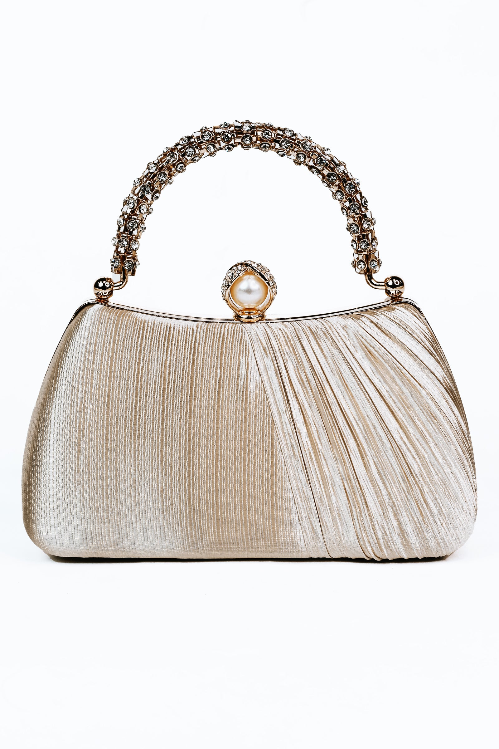 Rhinestone Handle Fabric Wrap Front Pearl Snap Clutch