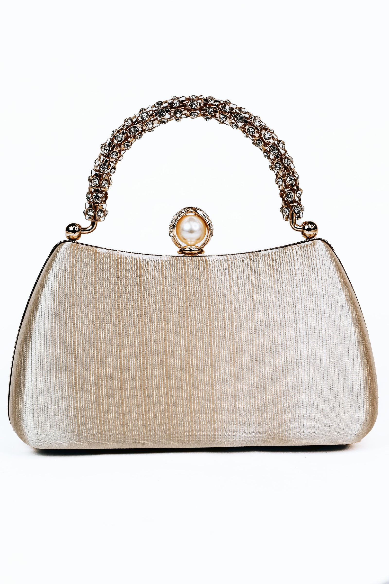 Rhinestone Handle Fabric Wrap Front Pearl Snap Clutch