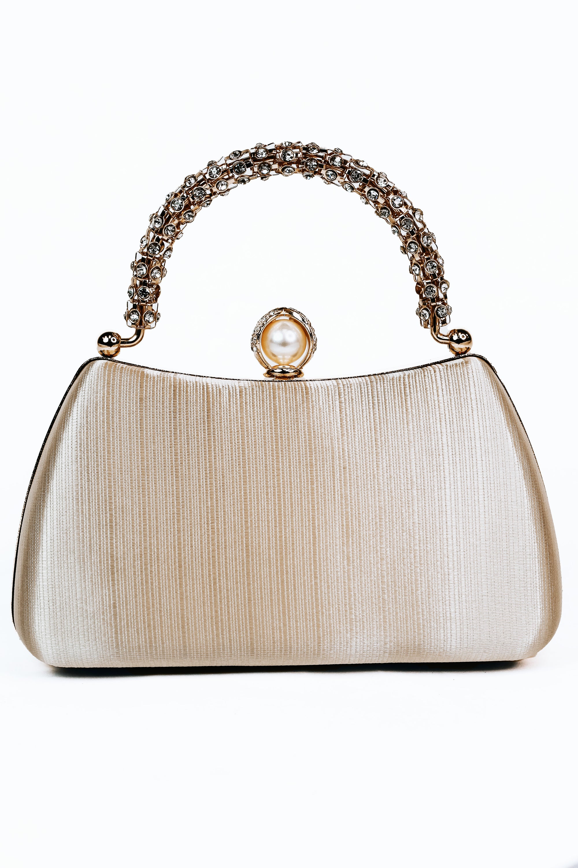 Rhinestone Handle Fabric Wrap Front Pearl Snap Clutch