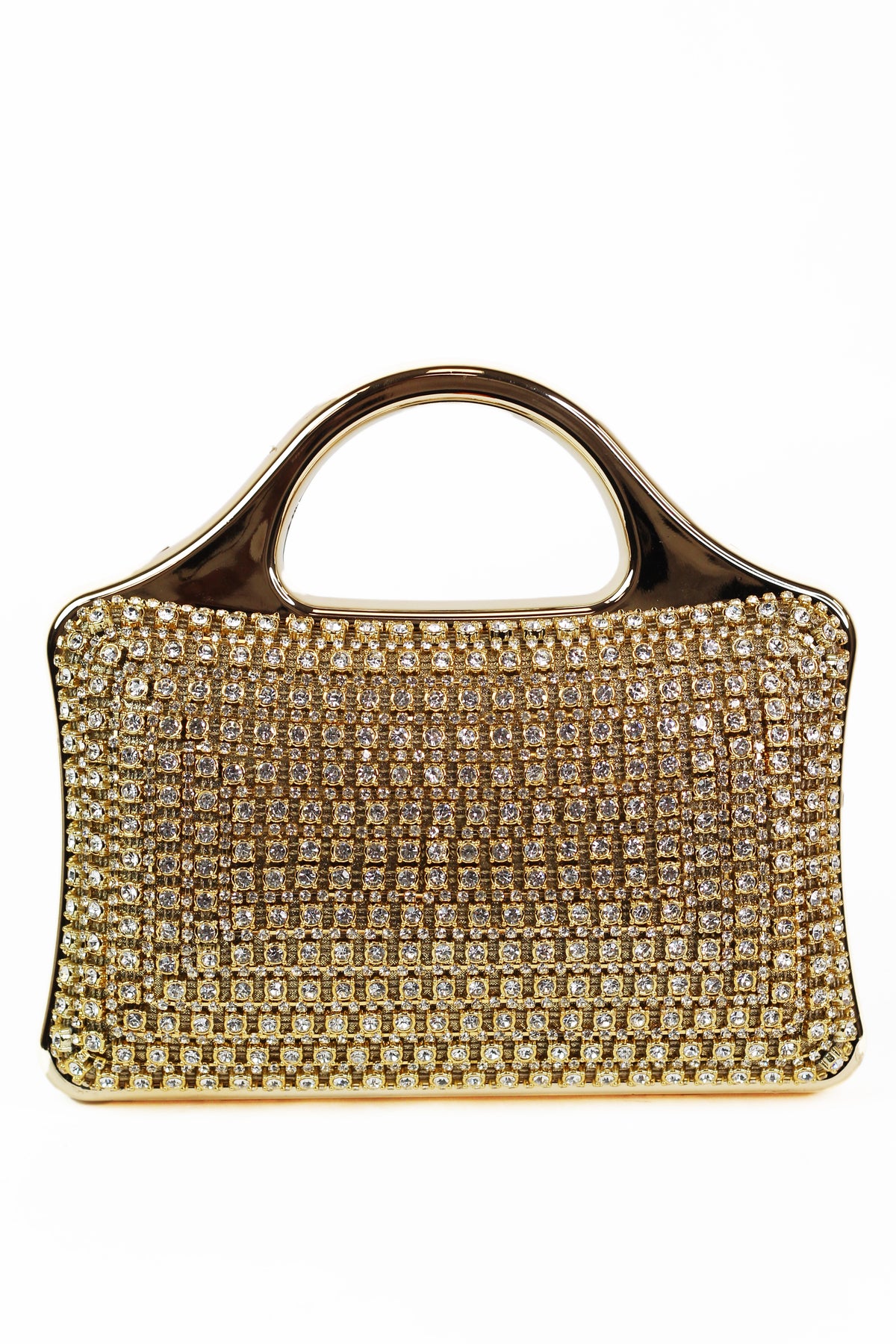 Multi Size Rhinestone Front Clutch w/ Curved Handle