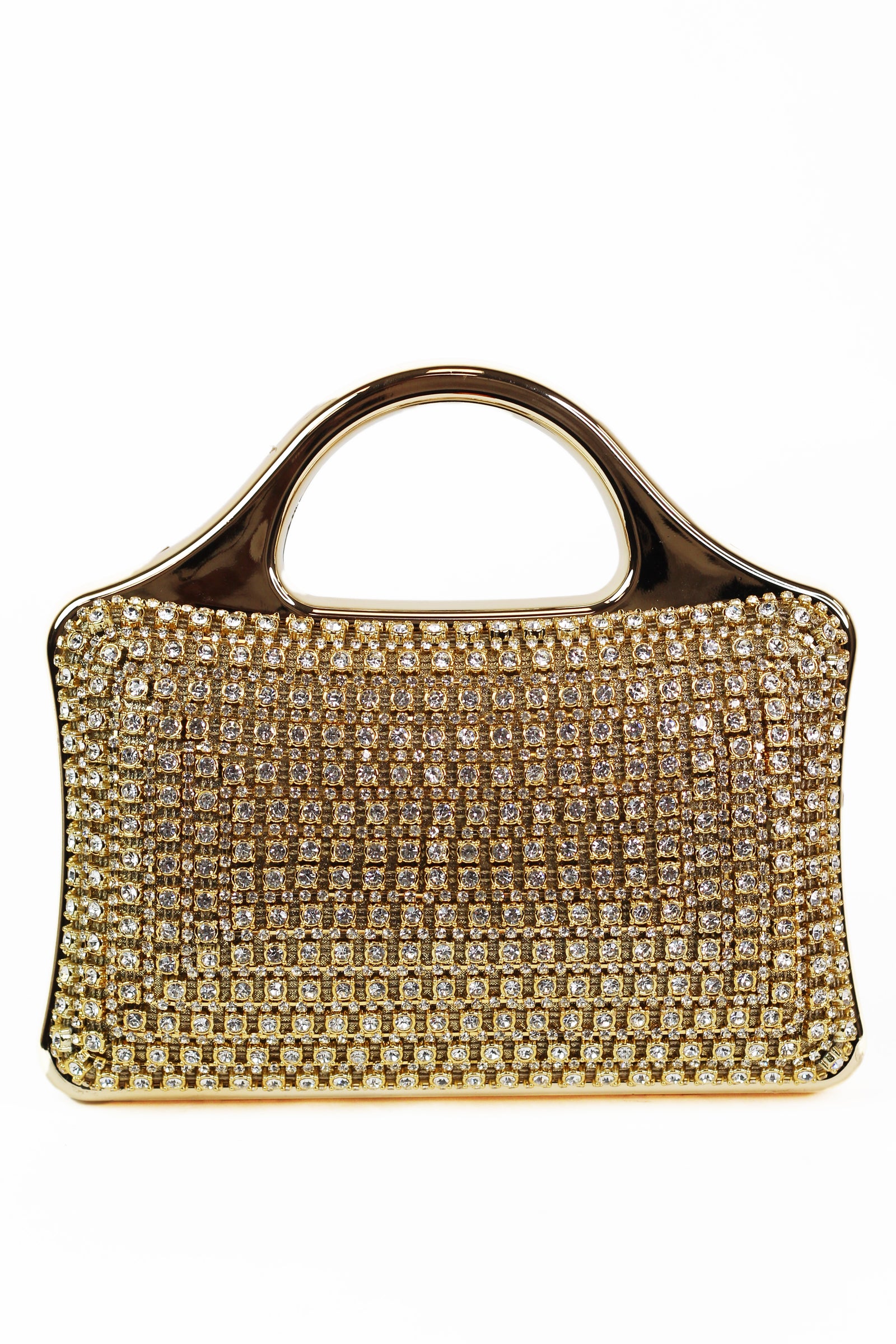 Multi Size Rhinestone Front Clutch w/ Curved Handle