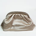 Pleated Satin Clutch W/ Rhinestone Edge