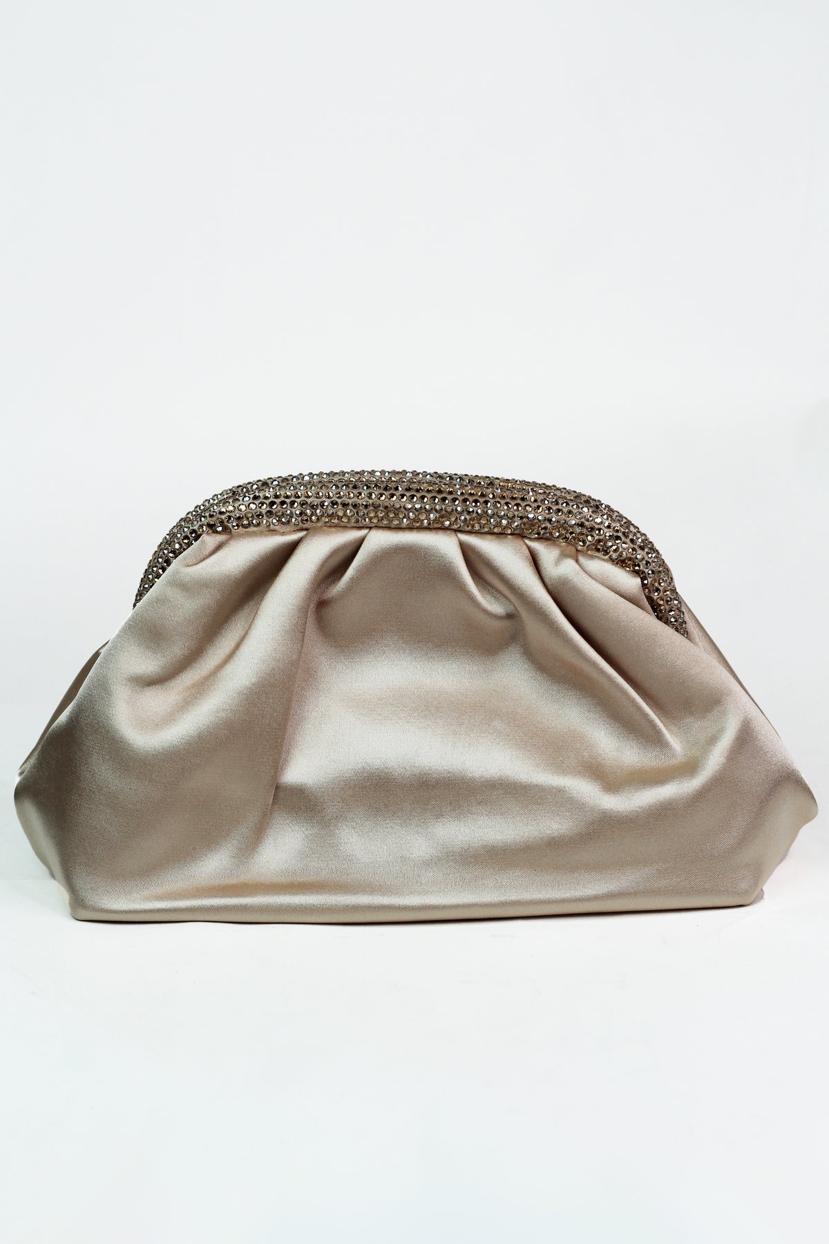 Pleated Satin Clutch W/ Rhinestone Edge
