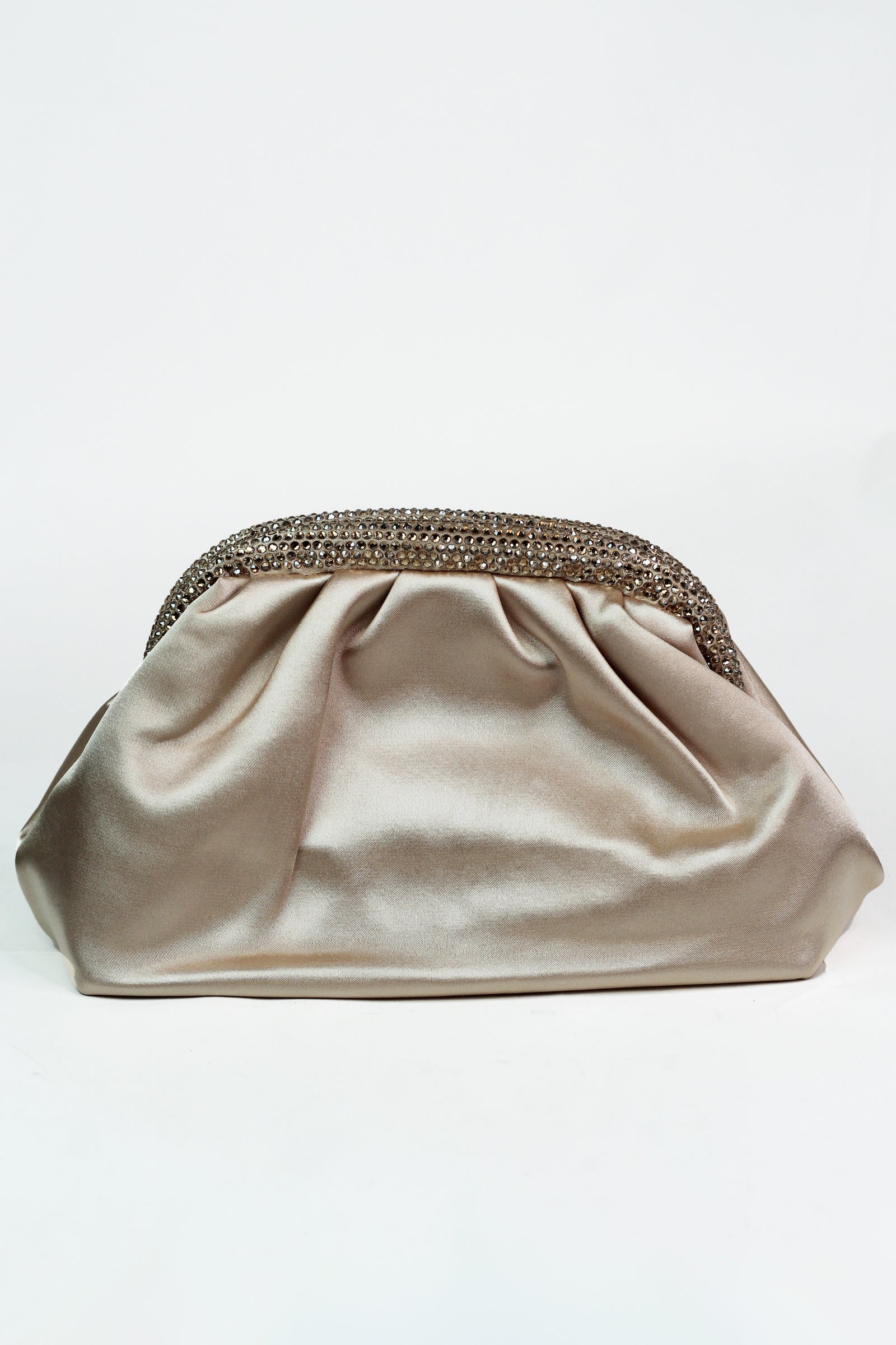 Pleated Satin Clutch W/ Rhinestone Edge