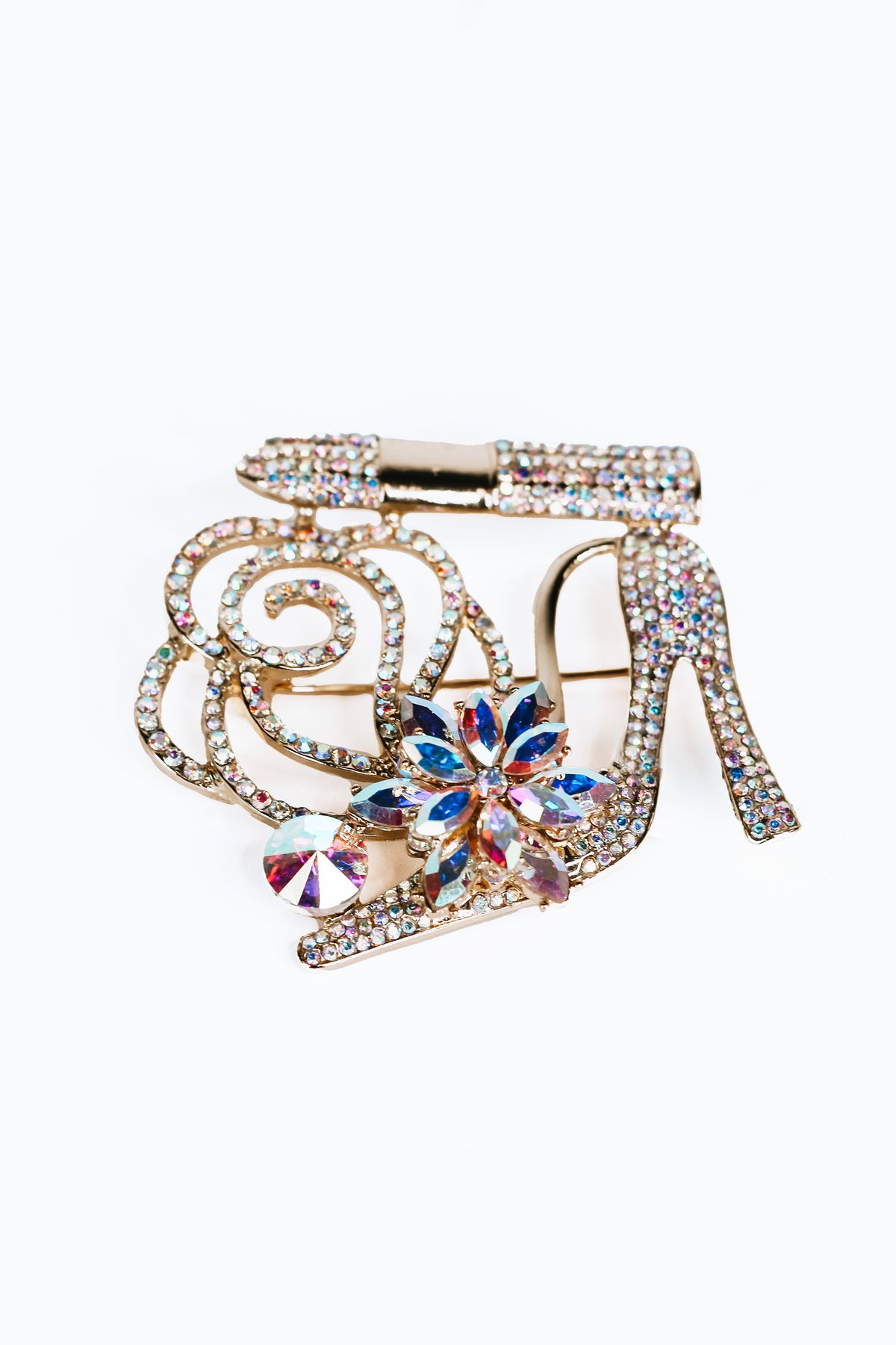 Rhinestone High Heel &amp; Lipstick Brooch