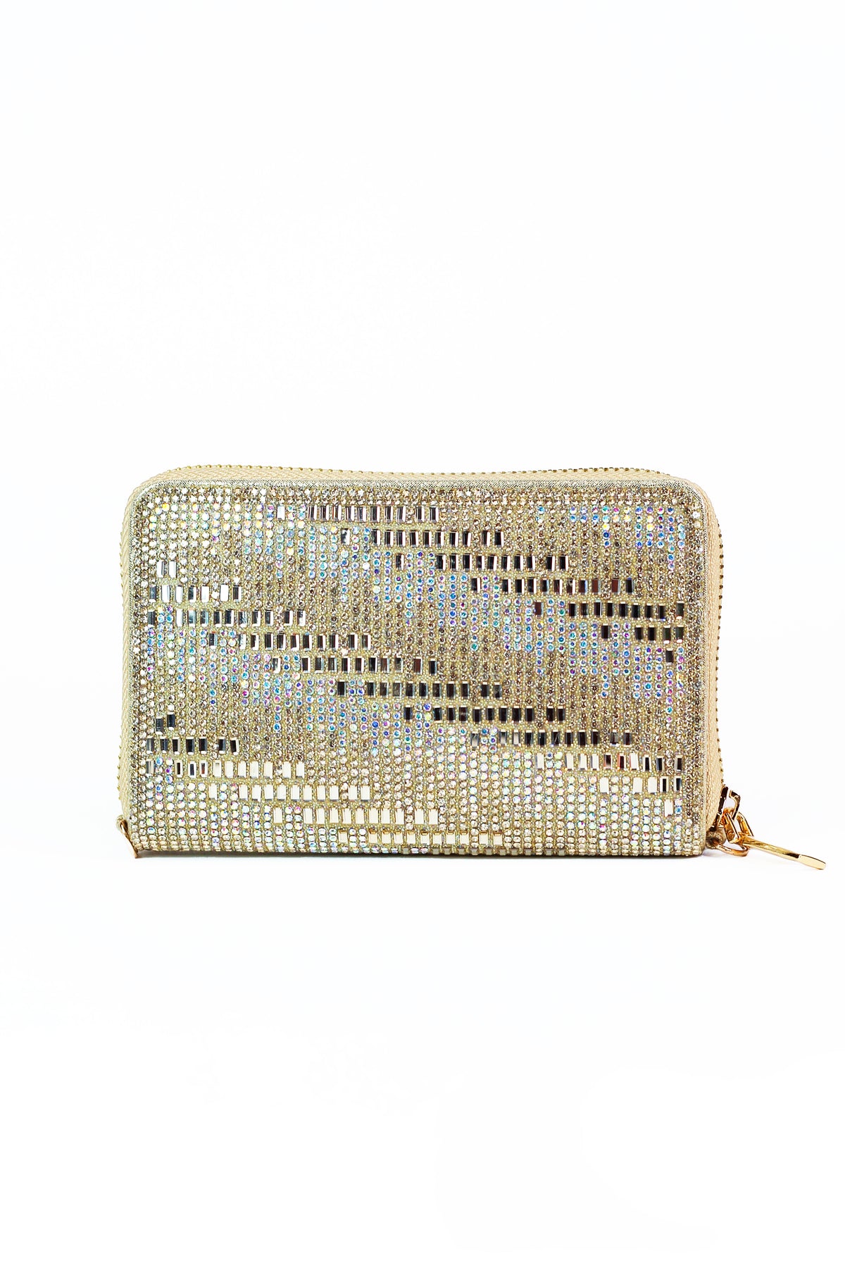 Baguette &amp; Rhinestone Zip Around Wallet