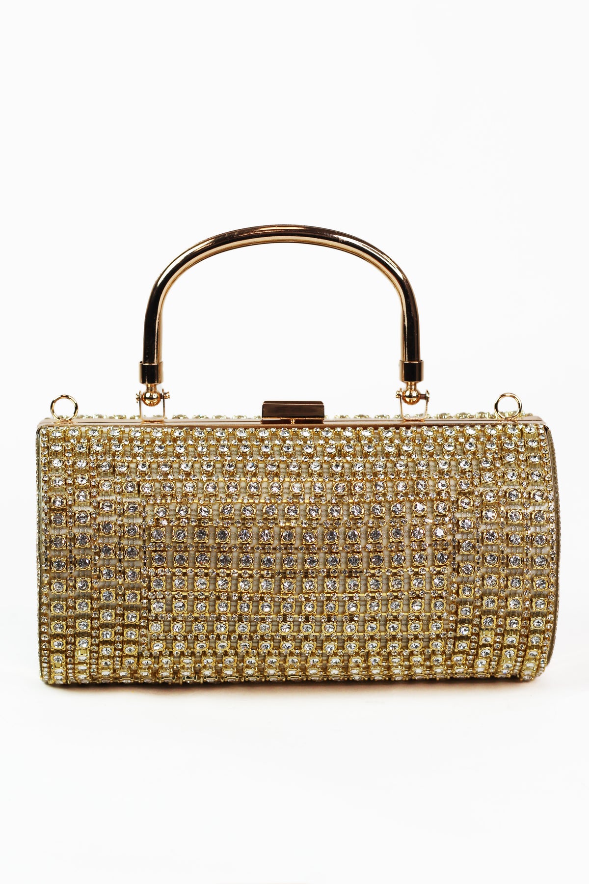 Multi Sized All Rhinestone Round Barrel Clutch