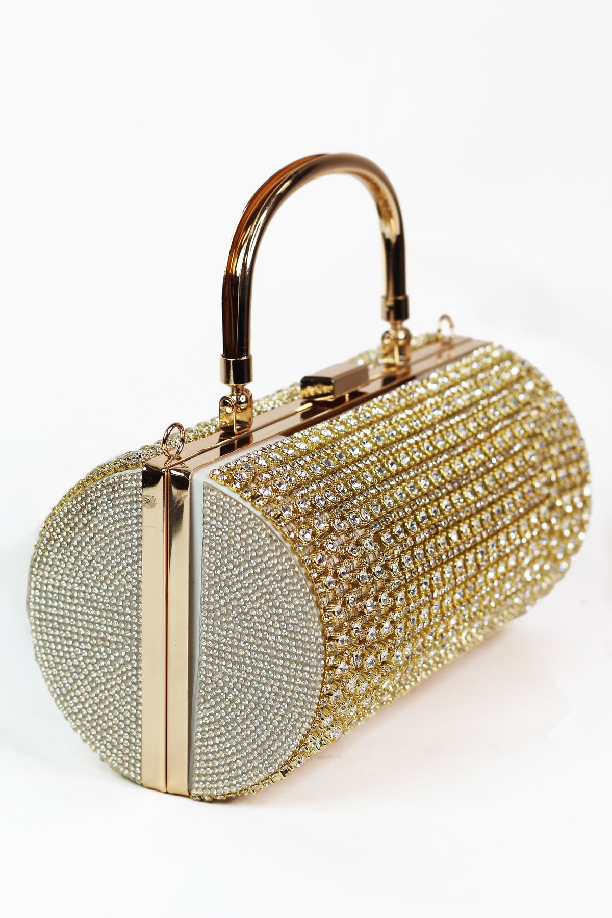 Multi Sized All Rhinestone Round Barrel Clutch