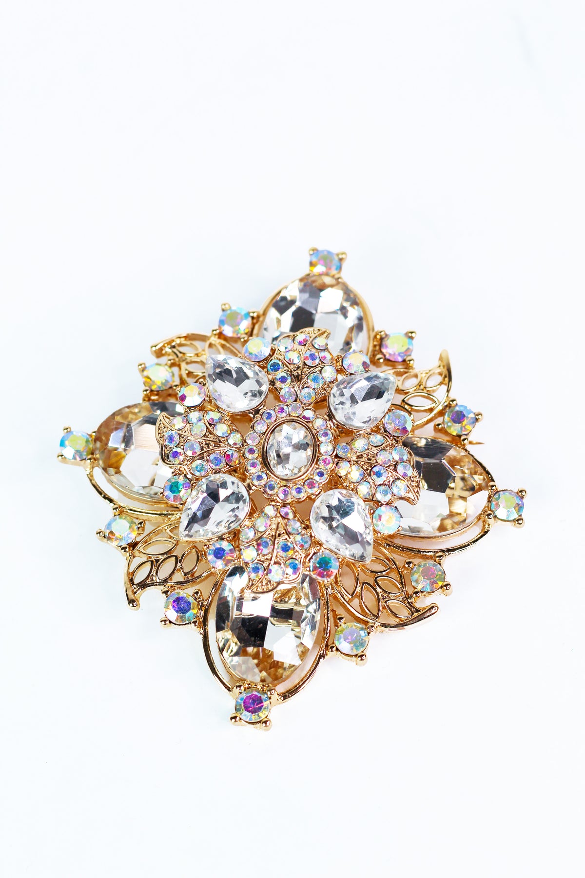 Large Rhinestone Brooch w/ Raised Round Center
