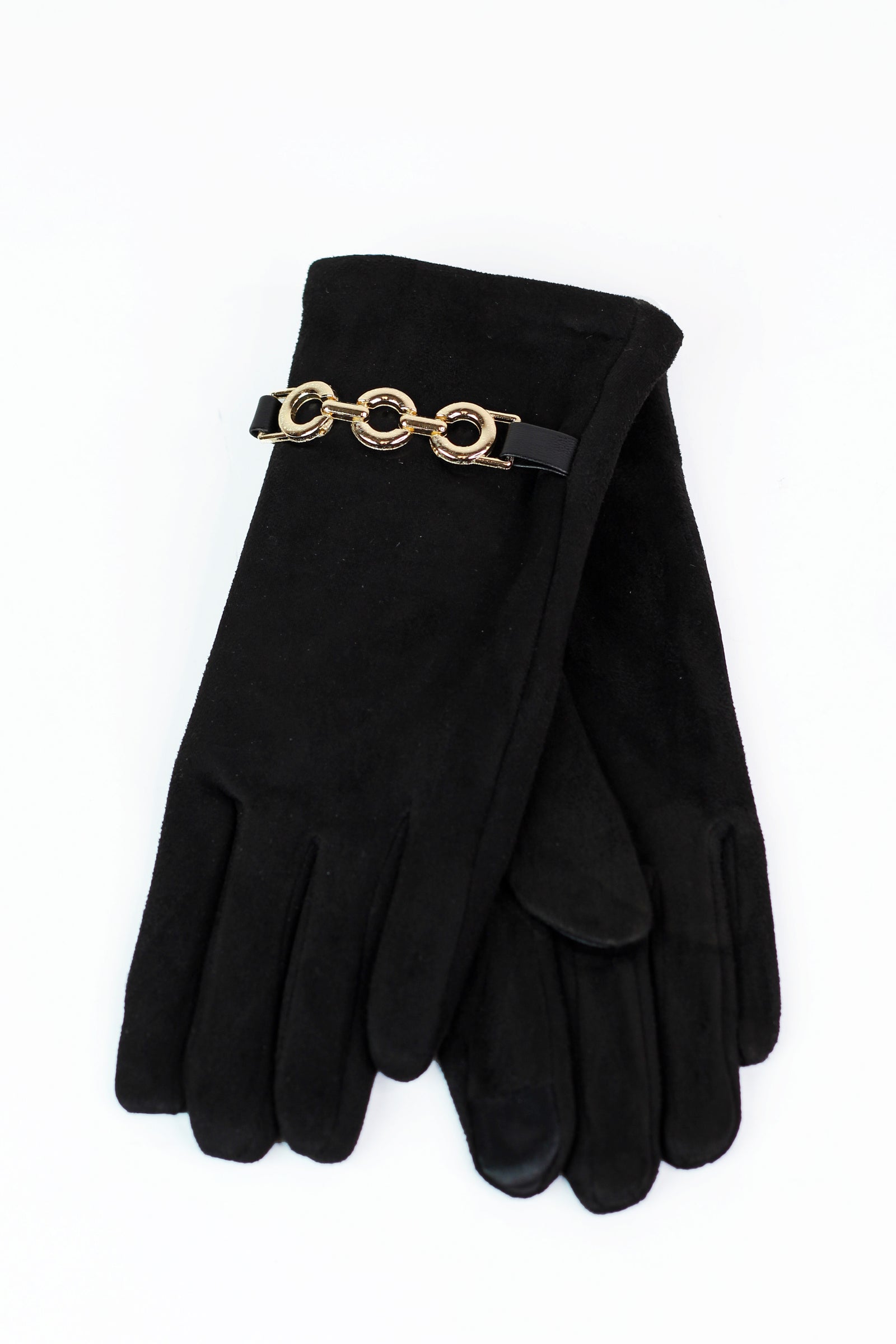 Faux Suede Gloves w/ Circle Chain Accent