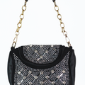 Multi Size Rhinestone & Stud Triangle ShapeTop Round Zipper Handbag