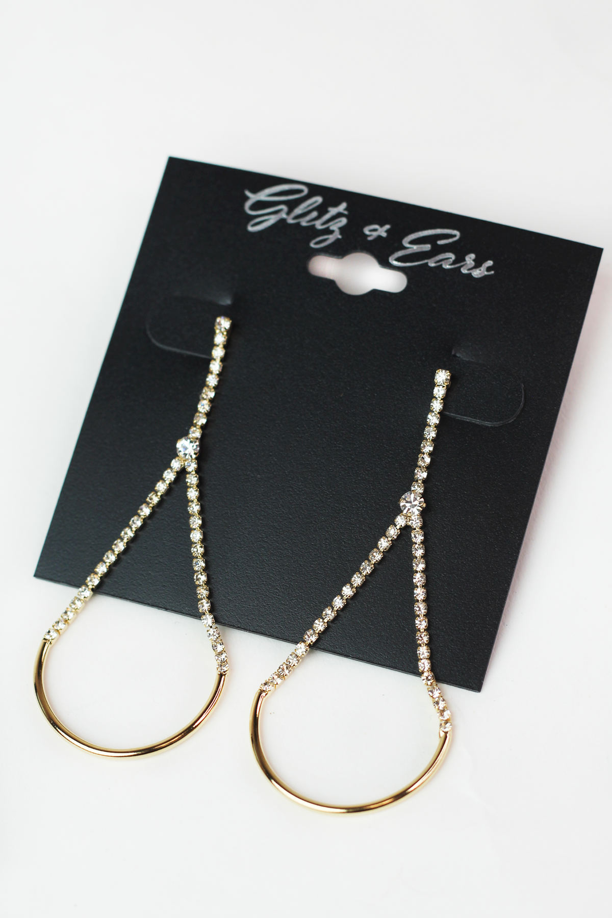 Thin Rhinestone Metal Bottom Open Teardrop Earring
