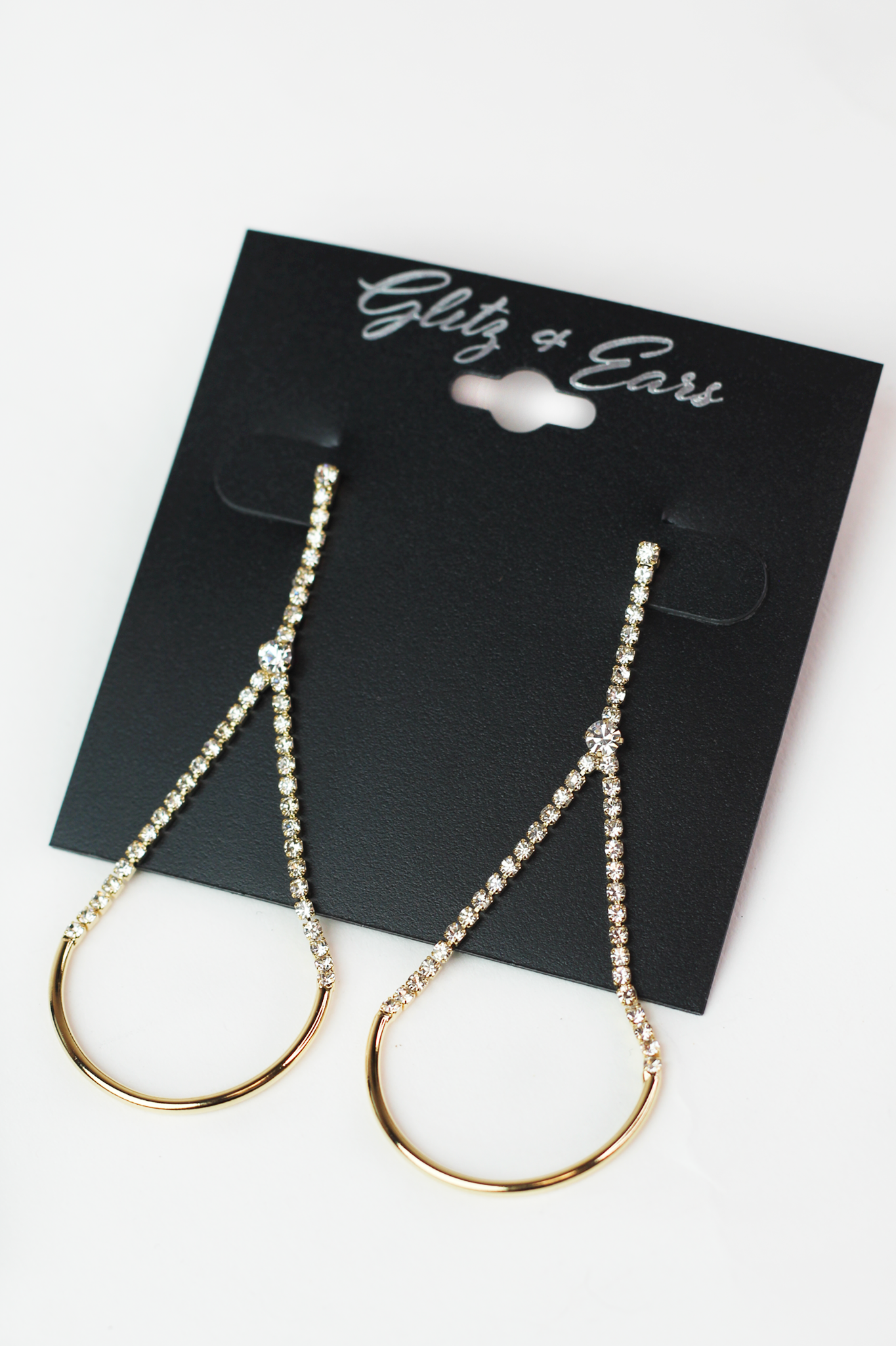 Thin Rhinestone Metal Bottom Open Teardrop Earring