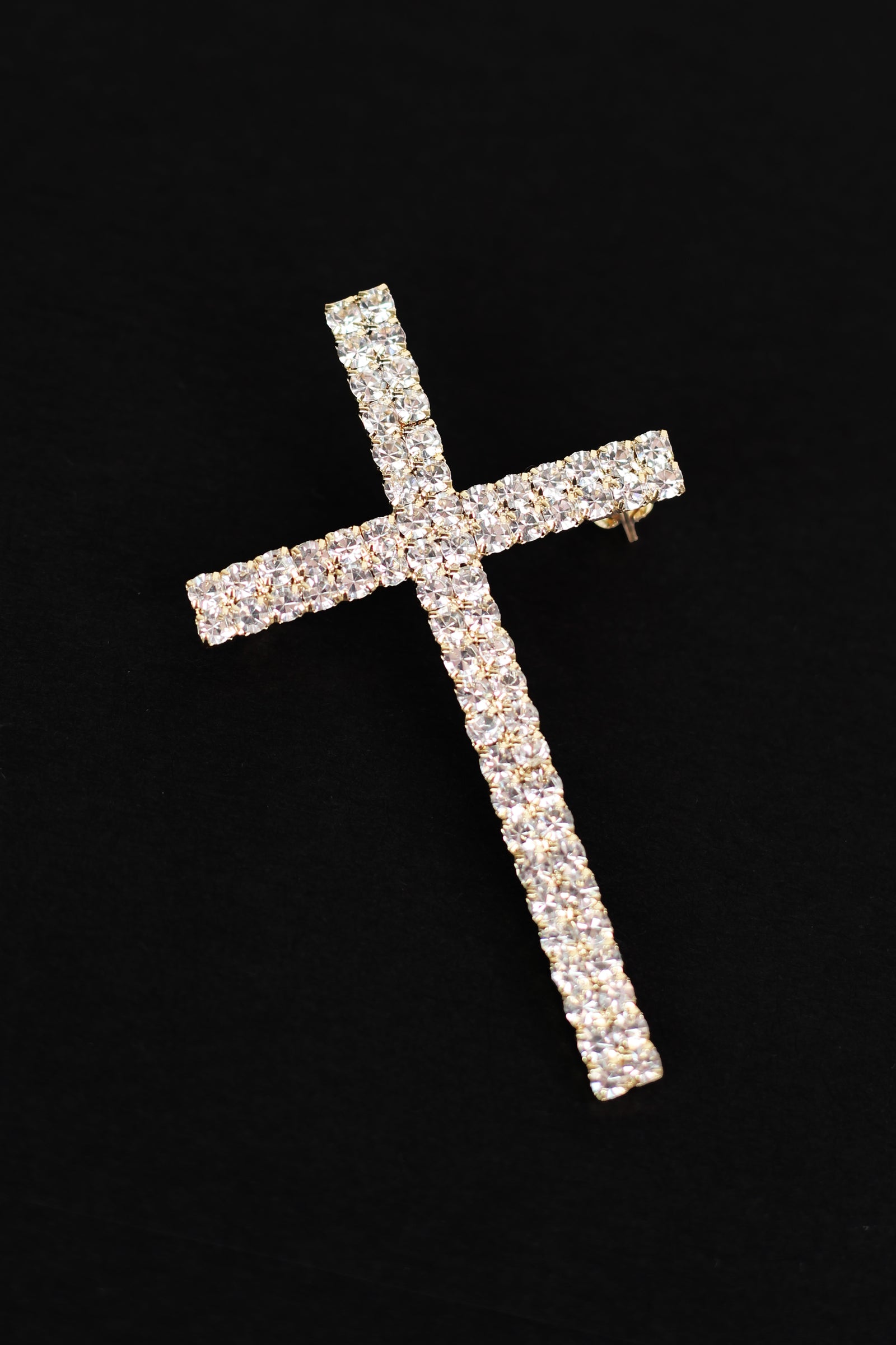 Two Row Rhinestone Cross Brooch
