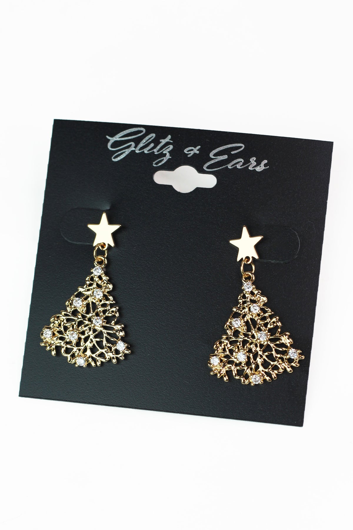 Filigree & Rhinestone Christmas Tree & Star Earrings
