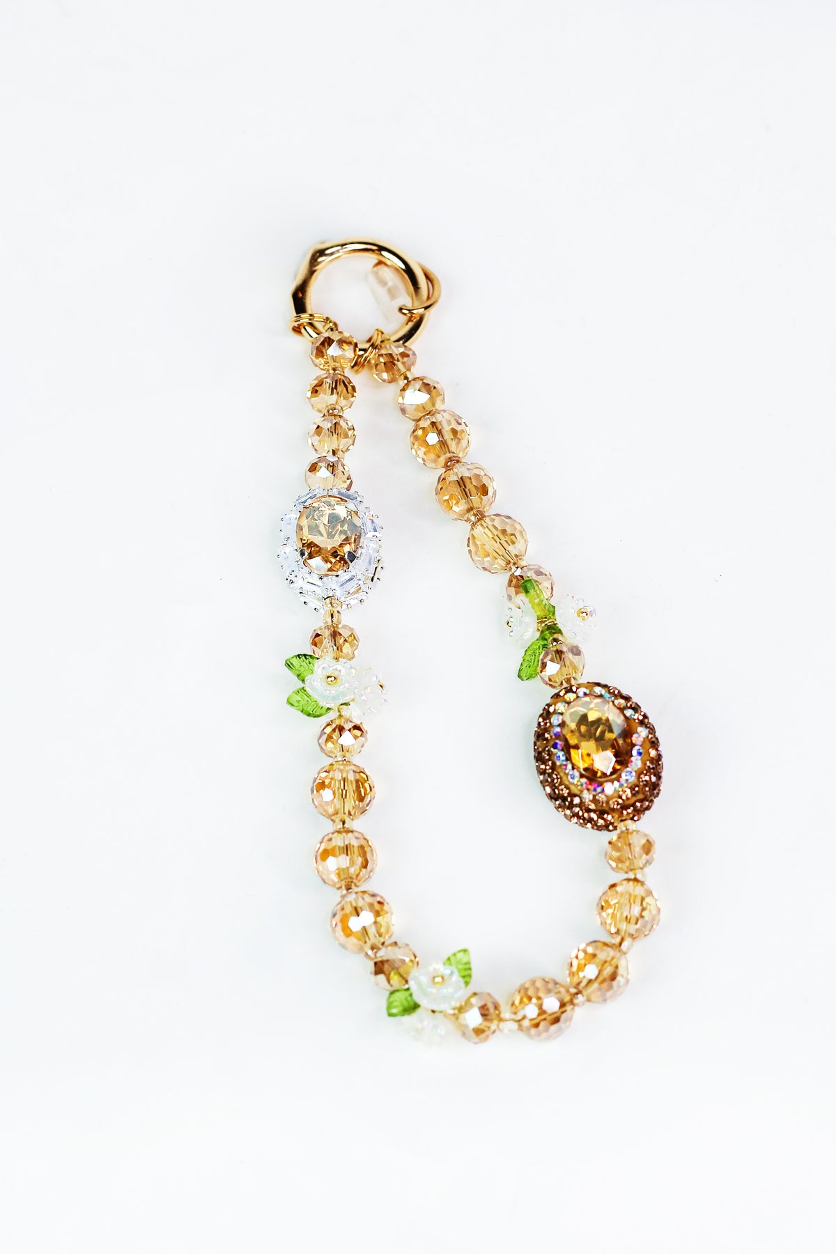 Oval Stone &amp; Small Roses Wristlet Keychain