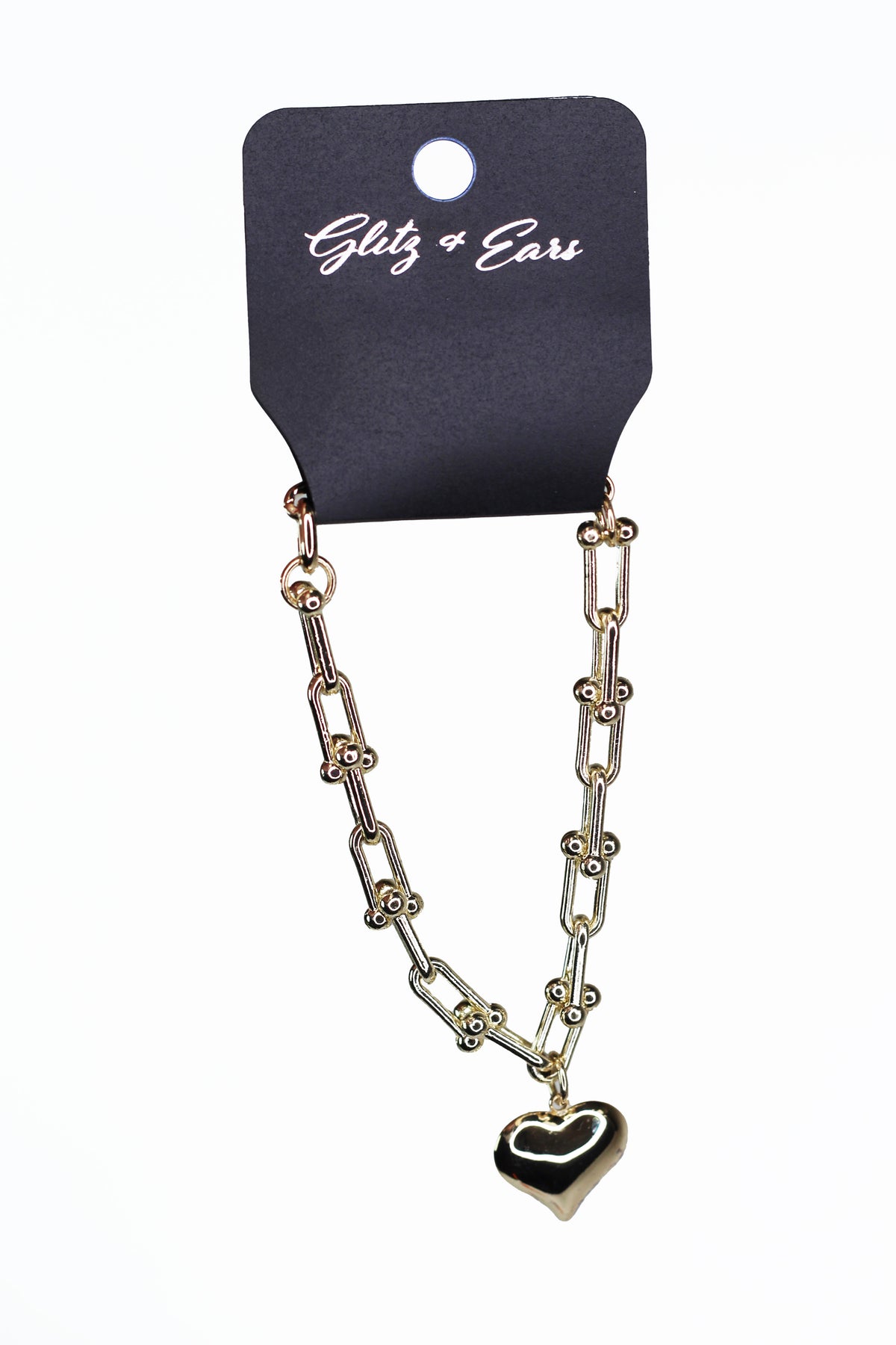Ball Link Chain w/ Puffy Heart Charm Bracelet