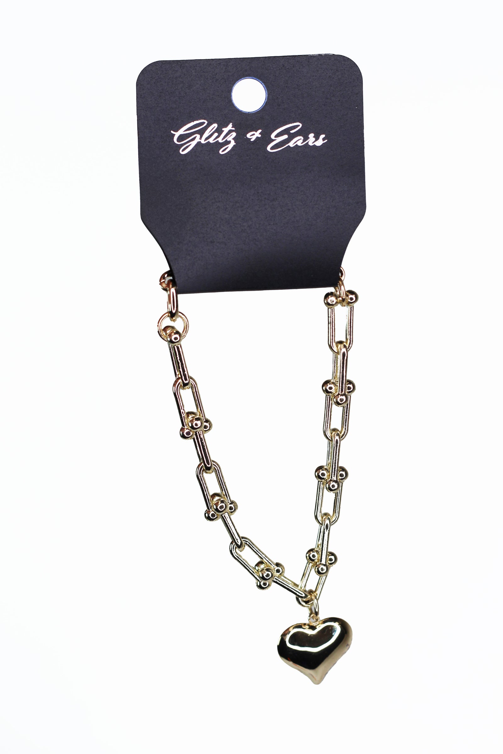 Ball Link Chain w/ Puffy Heart Charm Bracelet
