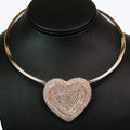 Large Rhinestone Indent Heart Metal Collar Necklace